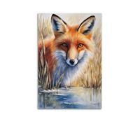 XHHOKA Fox Wildlife Nature Aquarelle Rustique Réaliste Minimaliste Animal Poster décoratif sur toile murale 40 x 60 cm