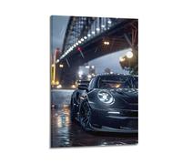 XHHOKA Poster 911 GT3 RS - Motif voiture de sport Cyber Rainy Night City Bridge de Sydney - Style industriel - Décoration murale - 60 x 90 cm