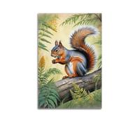 XHHOKA Poster animal écureuil rouge européen réaliste forêt faune botanique aquarelle art décoratif sur toile murale et art poster peinture 60 x 90 cm