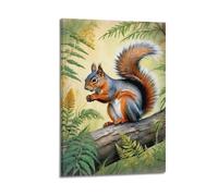 XHHOKA Poster animal écureuil rouge européen réaliste forêt faune botanique aquarelle art décoratif toile murale et art poster peinture 40 x 60 cm