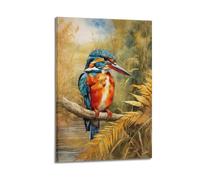 XHHOKA Poster animal martin-pêcheur commun réaliste aquarelle vivant sur toile décorative 40 x 60 cm