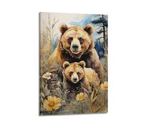 XHHOKA Poster animal ours brun mère ourson aquarelle thèmes nature nature réconfortante sur toile murale et art poster peinture 30 x 45 cm