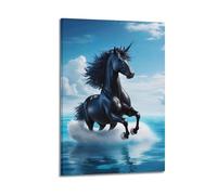 XHHOKA Poster fantaisie animal majestueux cheval noir éthéré Vibes créature mythique art céleste art symbolique toile murale et art poster peinture 60 x 90 cm
