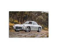 XHHOKA Vintage 300 SL Gullwing Poster de culture automobile classique avec scène de forêt d'automne sur toile décorative pour mur et art 40 x 60 cm