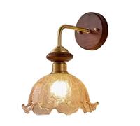 XHJL Applique murale moderne en verre en forme de fleur avec base en bois massif style industriel lampe murale pour chambre à coucher, chevet, salon, porche, entrée, salle à manger