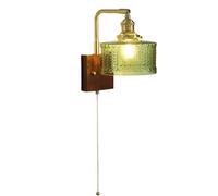 XHJL Appliques murales industrielles avec interrupteur à tirette abat-jour en verre style vintage base en bois lampes murales modernes pour salon, chambre, couloir, cuisine, hôtel (Vert)