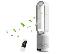 XHKJGS 2 en 1 Ventilateur de Tour sans Latte à purificateur d'air Moderne, Ventilateur sans Feuilles pour Usage au Bureau à Domicile, Plancher oscillant à 90 ° avec éloigne