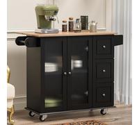XHKJGS Îlot de Cuisine Mobile avec Haut en Bois et Barre de Petit-déjeuner à Feuilles de Drop Rangement et Porte-Serviettes 45 "de Largeur
