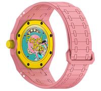 xhKJO Bracelet de Remplacement pour Swatch Royal Pop Sangle,Fermoir Strap Bracelets de Montres Bracelets Bande avec Silicone Sangle Armband pour Swatch x AP Royal Pop (rose, crown at 3 o’clock)