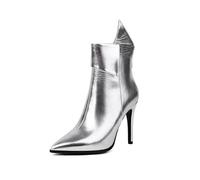 XHLZAAUE Bottines à Bout Pointu avec Fermeture éclair pour Femmes Talon Aiguille Bottines Automne,Argent,37 EU