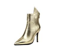 XHLZAAUE Bottines à Bout Pointu avec Fermeture éclair pour Femmes Talon Aiguille Bottines Automne,d'or,38 EU