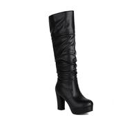 XHLZAAUE Genou Haute Bottes Femme Botte Slouchy à Plateforme Talons Hauts Bottes Longues d'hiver Chaudes,Noir,37 EU