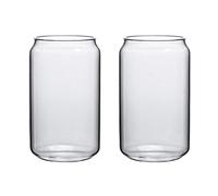 XHONG Lot de 2 verres en forme de canette de bière, verres à bière glacé avec couvercles en bambou et paille en verre, adaptés pour jus, bière, soda, boissons glacées et cocktails transparents