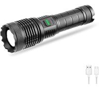 Xhp70.2 Rechargeable Torch, Ultra Powerful Led Torch 6000 Lumens Flashlight With Zoomable Power Indicator 5 Modes For Camping Fishing Hiking (Battery Included)