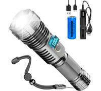 Xhp70.2 Super Bright Led Flashlight With Lcd Display, Battery Rechargeable, 12000 Lumens, 5 Modes, Waterproof, Adjustable Focus For Camping, Hiking, Fishing, Walking