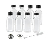 XHPHAPACK Lot de 8 petites bouteilles à shot rondes en verre transparent de 60 ml avec couvercles, mini bouteilles essentielles de voyage adaptées pour jus de fruits, potions, whisky et autres