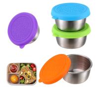 XHSBBB 4Pcs Récipient pour Vinaigrette Réutilisable Récipient à Sauce À emporter Acier Inoxydable Contenants de Rangement Étanche Gobelets à Condiments Avec Couvercles