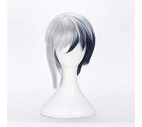 XHSDOZD Perruque Cosplay Anime,Dr.Stone Asagiri Gen Perruque,Short Black and White Perruque,avec Filet de Cheveux Gratuit,pour Fête Carnaval Halloween Perruques