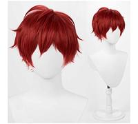 XHSDOZD Perruque Cosplay Anime,Touken Ranbu Online Aizen Kunitoshi Perruque,Red Short Perruque,avec Filet de Cheveux Gratuit,pour Fête Carnaval Halloween Perruques