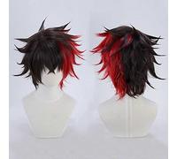 XHSDOZD Perruque Cosplay Anime,Touken Ranbu Online Perruque,Red and Black Mixed Short Perruque,avec Filet de Cheveux Gratuit,pour Fête Carnaval Halloween Perruques