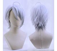 XHSDOZD Perruque Cosplay Anime,Touken Ranbu Online Yamanbagiri Chougi Perruque,Light Blue Gray Gradient Short Perruque,avec Filet de Cheveux Gratuit,pour Fête Carnaval Halloween Perruques