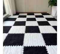 XHSMYXGS 10 pcs Tapis de Carreaux de Sol en Mousse Moelleuse, Tapis rampants Moelleux Tapis de Jeu Puzzle Tapis, Chambre à Coucher Salle de Jeux antidérapant Doux imbriqué Tapis (Black White)