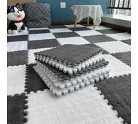 XHSMYXGS 10pcs Tapis de Sol en Mousse pelucheuse, Tapis de Jeu de 1 cm d'épaisseur, Tapis de Puzzle, Tapis de Carreaux de Sol en Mousse, Tapis de Tapis antidérapant Doux et imbriqué (Grey and White)