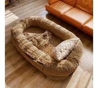 XHSMYXGS Grand lit géant pour chien, lit pour chien de taille humaine, luxueux, moelleux et lavable, en fausse fourrure et éponge 3D, lit pour personnes endormies (marron foncé, 175 x 90 x 30 cm)
