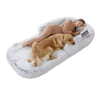 XHSMYXGS Lit géant pliable en fausse fourrure pour chien de taille humaine - En peluche, doux, lavable et durable - Lit orthopédique en mousse à mémoire de forme (blanc)