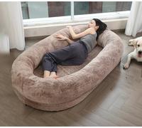XHSMYXGS Lit géant pour chien et adulte - Lit en fausse fourrure pelucheuse super doux, confortable, lavable (marron, 180 x 120 x 30 cm)