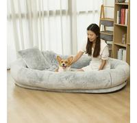 XHSMYXGS Lit géant pour chien et adulte - Lit en fausse fourrure pelucheuse super doux, confortable, lavable (gris clair, 190 x 120 x 30 cm)