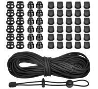 XHTXHT 10m x 3mmCordon élastique,Corde en Caoutchouc Noir,Rond Ficelle Élastique Solide,avec 30 Pinces de Cordon 24 Arrêts de Cordon Serrure à Corde pour Cordon de Serrage, Sac à Dos (Noir)