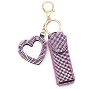 XhuangTech Étui à rouge à lèvres bling - En cuir synthétique - Porte-clés avec miroir en forme de cœur - Mini rangement portable pour baume à lèvres - Décoration pour sac, sac à main, portefeuille,