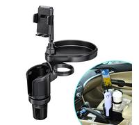 XhuangTech Extension de porte-gobelet de voiture 4 en 1 avec support de téléphone rotatif à 360°, plateau de table et porte-tasse à café, base réglable universelle multifonction pour siège avant de