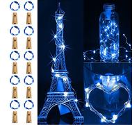 XhuangTech Lot de 10 guirlandes lumineuses avec bouchon en liège, 2 m, 20 LED pour bouteilles, fil de cuivre, fonctionne à piles, lumière LED pour gin, vin (bleu)