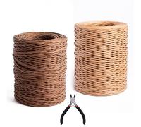 XHYASD 2 Pièces Fils de Papier 200M+200M avec Coupe-Fil, Fil de Fer Recouvert de Papier 2mm en Kraft Naturel & Marron Foncé, Fil Floristique pour Bouquets, Couronnes, DIY et Emballages Cadeaux