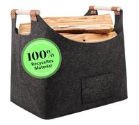 XHYASD Panier à Bûches XXL 60L, Grand Sac à Bois de Cheminée en Feutre Épais, Panier de Rangement Pliable et Solide avec Poignées Renforcées, Range Bûches Intérieur, Journaux & Courses (Gris Foncé)