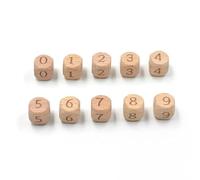 XHYXWN Lot de 20 à 100 Perles carrées en Bois de hêtre Naturel de 12 mm, Chiffres de 0 à 9, pour la Fabrication de Bracelets et pendentifs en Perles