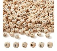 XHYXWN Lot de 200 Perles carrées en Bois Naturel avec Lettres de 10 mm pour la Fabrication de Bracelets, Colliers, Porte-clés et Autres créations Artisanales