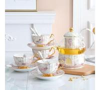 XHZMDWOU Service à Thé Theiere 13 Piece Ceramics Tea Set with Tray Coffee Set Candle Heating Glass Teapot Coffee Set Afternoon Teacup and Saucer Set Services à Café Familles(Purple)