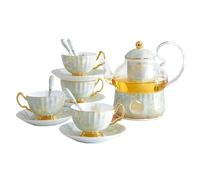 XHZMDWOU Service à Thé Theiere 13 Piece Ceramics Tea Set with Tray Coffee Set Candle Heating Glass Teapot Coffee Set Afternoon Teacup and Saucer Set Services à Café Familles(A- Grey)