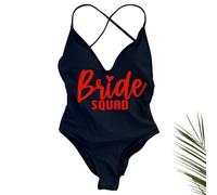 XHZPF Bride Squad Maillot de Bain Une pièce Maillot de Bain Monokini imprimé mariée Tenue de Plage rembourrée pour la fête de Mariage(Noir H,as4,Alpha,x_l,Regular,Regular)