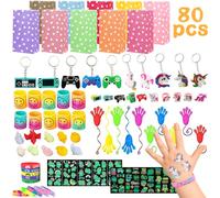 XIA7VE Lot de 80 petits cadeaux d'anniversaire pour enfants, jouets de fête, autocollants de tatouage licorne, sacs de goodie pour anniversaire d'enfant, cadeaux d'invités, récompense des élèves pour