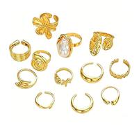 XIABYAYU 12 PCS Damen Gold Ringe Set, Knuckle Ring Set, Stapelbare Ringe Gold, Farbecht, Einzigartig Geformte Blumen- Und Perlenringe, Trendige Ringsets für Den Daumen, Schmuckgeschenke