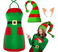 XIABYAYU 4PCS Costume Lutin, Costume Elfe Noel, Costume Lutin Noel, Deguisement Lutin Noel, Costume Elfe Noel Femme, Tablier + Chapeau + Oreilles, Parfait pour Noël Et Carnaval