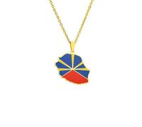 XIAFH Collier avec pendentif carte de l'île de la Réunion France et drapeau pour femmes hommes acier inoxydable collier réglable bijoux ethniques cadeaux, taille unique, Acier inoxydable, Cristal
