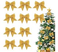 XIAGAW Noeud Cadeau Noel, 10 PCS Noeud Sapin Noel, Noeud Decoration Noel, Noeud Doré Ssapin Noel, Deco Sapin de Noel, Décorations de Noël pour Portes, Fenêtres, Jardins (Or)