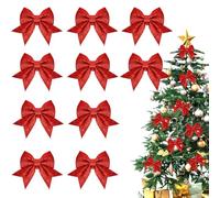 XIAGAW Noeud Cadeau Noel, 10 PCS Noeud Sapin Noel, Noeud Decoration Noel, Noeud Doré Ssapin Noel, Deco Sapin de Noel, Décorations de Noël pour Portes, Fenêtres, Jardins (Rouge)