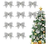 XIAGAW Noeud Cadeau Noel, 10 PCS Noeud Sapin Noel, Noeud Decoration Noel, Noeud Doré Ssapin Noel, Deco Sapin de Noel, Décorations de Noël pour Portes, Fenêtres, Jardins (Argent)