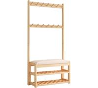 XIAGJAO Banc à chaussures, banc d'entrée avec rangement, aspect bois avec cadre en bois, design 3 en 1 (taille : 61 x 31 x 172,5 cm)